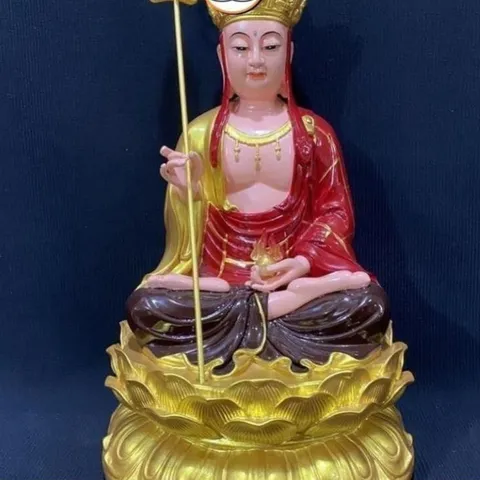 Tượng Địa Tạng Vương Bồ Tát Ngồi 30cm Áo Đỏ Sen Vàng cực đẹp