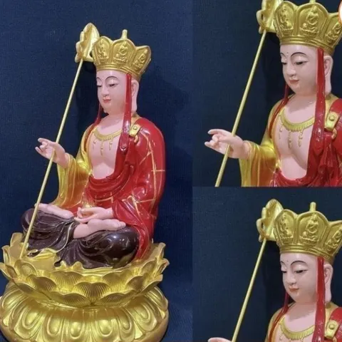 Tượng Địa Tạng Vương Bồ Tát Ngồi 30cm Áo Đỏ Sen Vàng cực đẹp