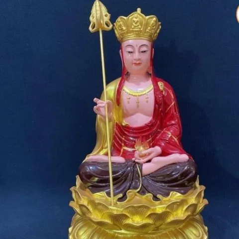 Tượng Địa Tạng Vương Bồ Tát Ngồi 30cm Áo Đỏ Sen Vàng cực đẹp