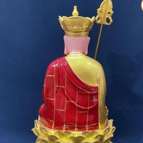 Tượng Địa Tạng Vương Bồ Tát Ngồi 30cm Áo Đỏ Sen Vàng cực đẹp