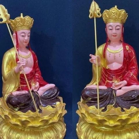 Tượng Địa Tạng Vương Bồ Tát Ngồi 30cm Áo Đỏ Sen Vàng cực đẹp