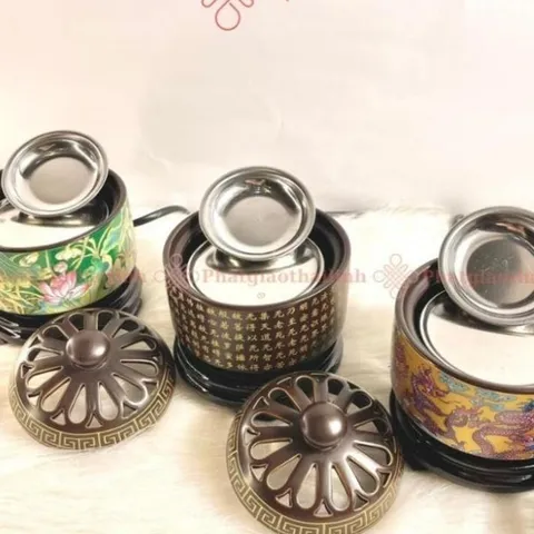 Lư Điện Xông Trầm Cao Cấp Nhiều Họa Tiết Có Đôn Gỗ (Tặng Kèm 50g Bột xông) - Cửa Hàng Phật Giáo DƯƠNG KHOA 852996