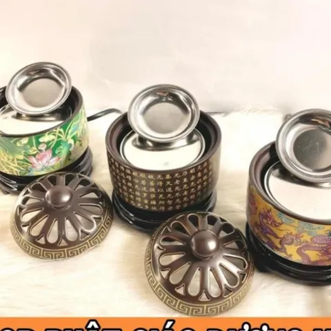 Lư Điện Xông Trầm Cao Cấp Nhiều Họa Tiết Có Đôn Gỗ (Tặng Kèm 50g Bột xông) - Cửa Hàng Phật Giáo DƯƠNG KHOA 852996