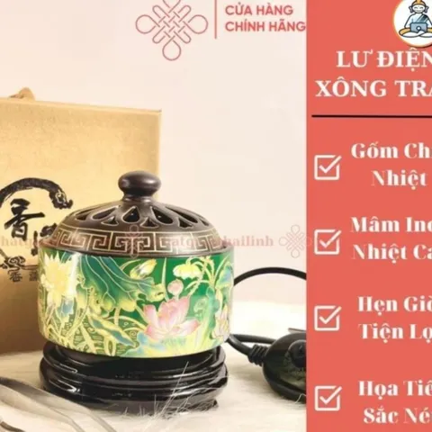 Lư Điện Xông Trầm Cao Cấp Nhiều Họa Tiết Có Đôn Gỗ (Tặng Kèm 50g Bột xông) - Cửa Hàng Phật Giáo DƯƠNG KHOA 852996