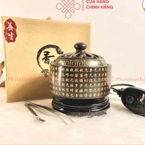Lư Điện Xông Trầm Cao Cấp Nhiều Họa Tiết Có Đôn Gỗ (Tặng Kèm 50g Bột xông) - Cửa Hàng Phật Giáo DƯƠNG KHOA 852996