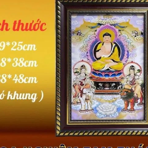 Tranh HOA NGHIÊM TAM THÁNH - Có khung cực đẹp