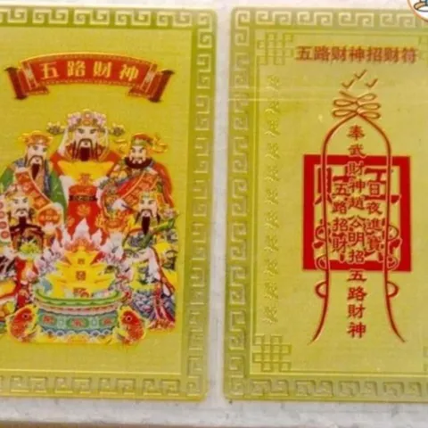 GIEO DUYÊN kim bài ngũ lộ thần tài,cầu tài lộc,may mắn,bình an.mạ vàng cực đẹp DƯƠNG KHOA SHOP