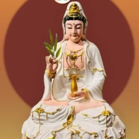 Tượng Phật Quan Thế Âm Bồ Tát trắng ngồi cầm dương liễu siêu đẹp