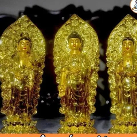 GIEO DUYÊN bộ 3 tượng Phật Tây phương thánh hào Quang cao 18cm DƯƠNG KHOA SHOP