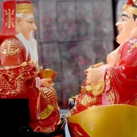 GIEO DUYÊN bộ tượng 2 ông thần tài thổ địa áo đỏ loại đẹp cao 20cm cực đẹp DƯƠNG KHOA SHOP