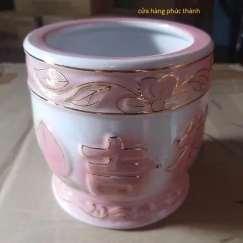 lư cắm nhang đào hồng ( sành sứ ) có hoả tốc