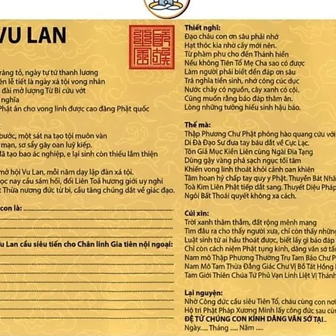 TO40 -  TỜ SỚ VU LAN ĐỂ CÚNG TRONG RẰM THÁNG 7 cực đẹp