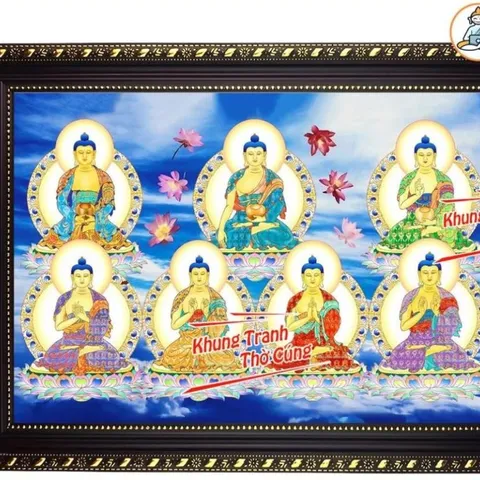 Tranh Thất Phật Dược Sư + khung (Bảo hành gãy, vỡ) cực đẹp