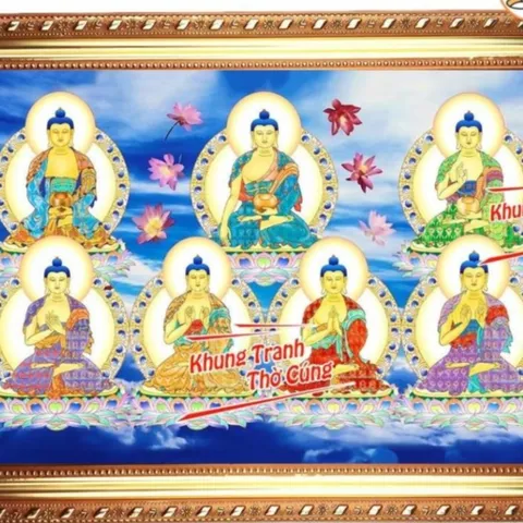 Tranh Thất Phật Dược Sư + khung (Bảo hành gãy, vỡ) cực đẹp