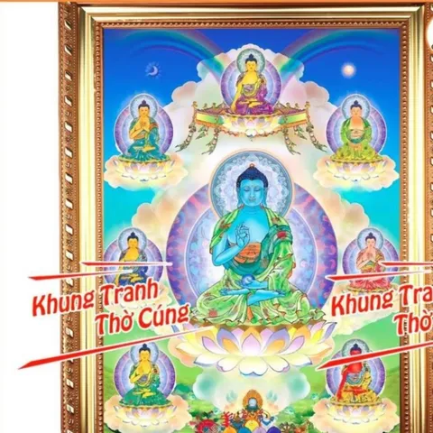 Tranh Thất Phật Dược Sư + khung (Bảo hành gãy, vỡ) cực đẹp