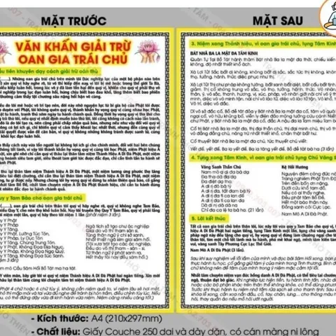 TO103 - Tờ Chú  Văn Khấn Giải Trừ OAN GIA TRÁI CHỦ, IN 2 MẶT cực đẹp