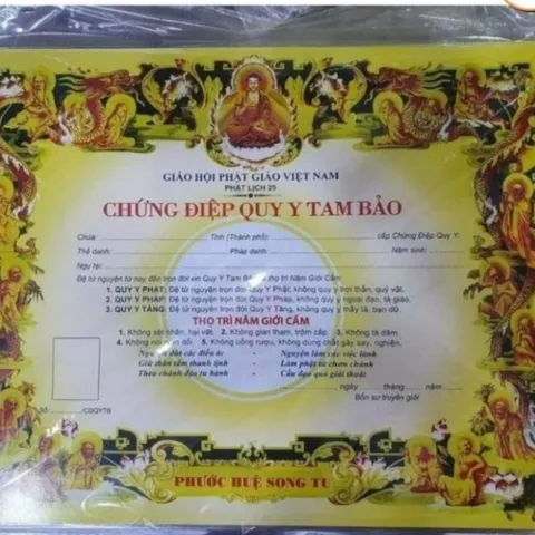 Tờ giấy chứng điệp quy y TAM BẢO - tờ điệp quy y cực đẹp