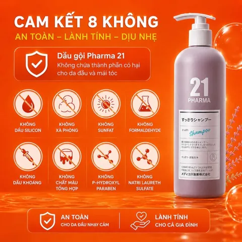Dầu gội Nhật Pharma 21 kiểm soát dầu, làm phồng tóc, hỗ trợ giảm gàu, làm sạch da đầu, hương hoa thơm dịu kết hợp tinh d