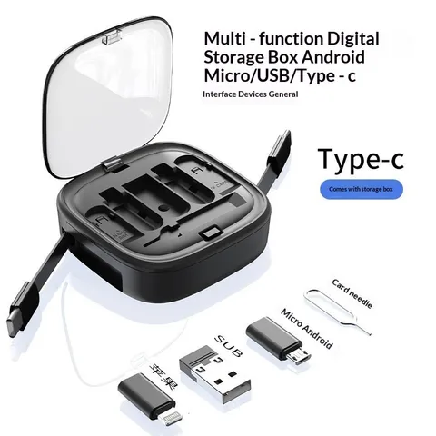 [Hàng quốc tế] Bộ cáp 5 in 1 60w - Lưu trữ dữ liệu - Có cáp sạc, thẻ nhớ, khe chọc sim, giá giữ điện thoại- Dây thu gọn