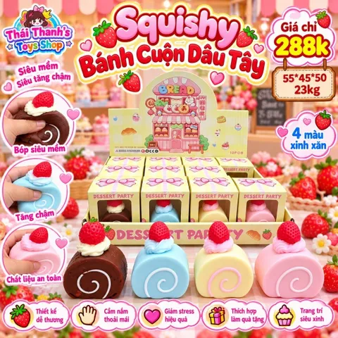 Squishy Mềm Dẻo Bánh Cuộn Dâu Tây