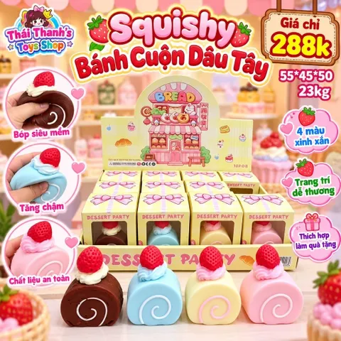 Squishy Mềm Dẻo Bánh Cuộn Dâu Tây