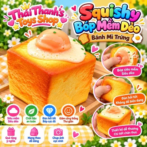 Squishy Bóp Siêu Mểm Siêu Tăng Chậm - Bánh Mì Bơ Sữa Trứng