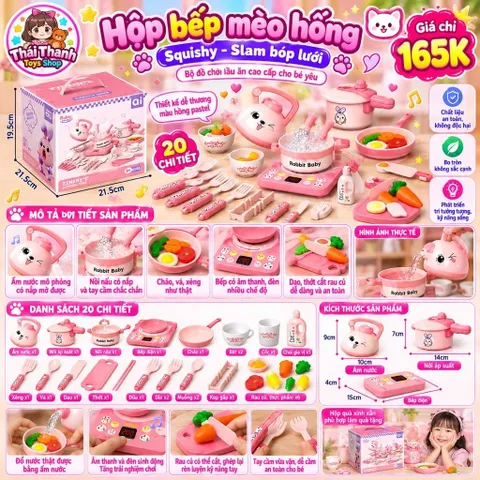 Hộp đồ chơi bếp mèo hồng 20 chi tiết