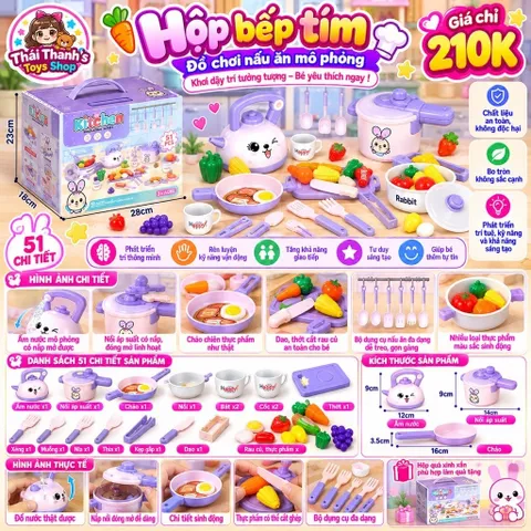 Hộp đồ chơi bếp mèo tím 51 chi tiết