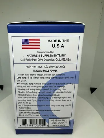 Viên uống Maca M Male Power Nature’s Supplements giúp bổ thận, td, tăng cường sức khoẻ nam (Hộp 60 viên)