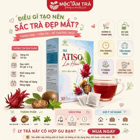 combo3 Trà Atiso Đỏ La Hán Mộc Tâm Túi Lọc 30 Gói x 3g – Vị Chua Thanh, Ngọt Dịu, Pha Nóng Hoặc Thêm Đá 854097