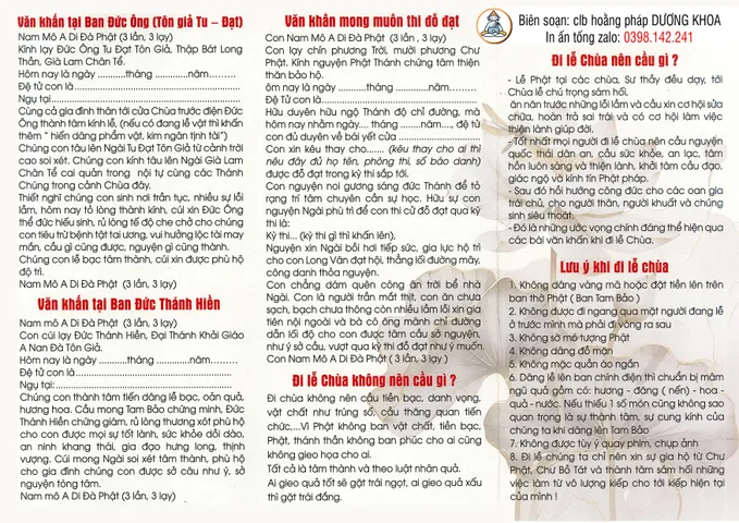 TO496 - TỜ KINH VĂN KHẤN KHI ĐI LỄ CHÙA, MỘT SỐ ĐIỀU LƯU Ý KHI LỄ CHÙA 2 MẶT