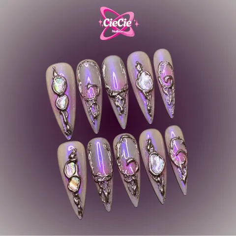 Nailbox Thiết Kế Cực Quang Ánh Tím Tráng Gương Gel Nổi [Cie-18]