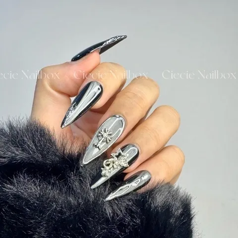 Nailbox Đen Mắt Mèo Đính Charm Ngôi Sao Cá Tính [Cie-30]