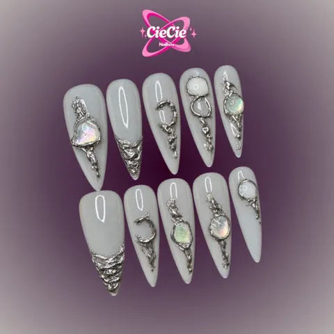 Nailbox thiết kế xám ghi vân nổi bạc tráng gương [Cie-31]