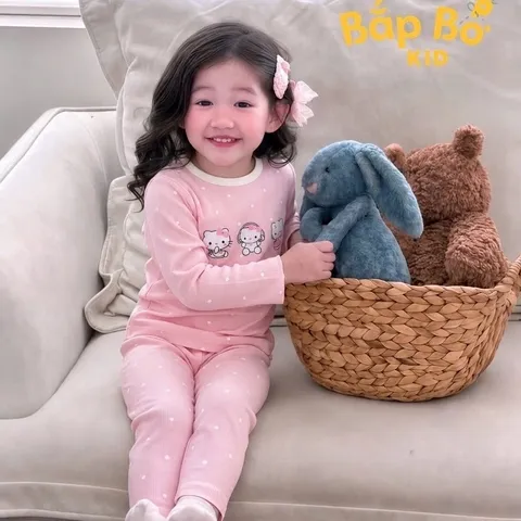 Bộ Dài Tay Hello Kitty Cho Bé Gái, Đồ Bộ Thu Đông Bé 7-14kg Bắp Bơ Kid
