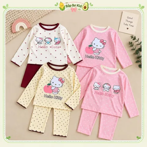 Bộ Dài Tay Hello Kitty Cho Bé Gái, Đồ Bộ Thu Đông Bé 7-14kg Bắp Bơ Kid