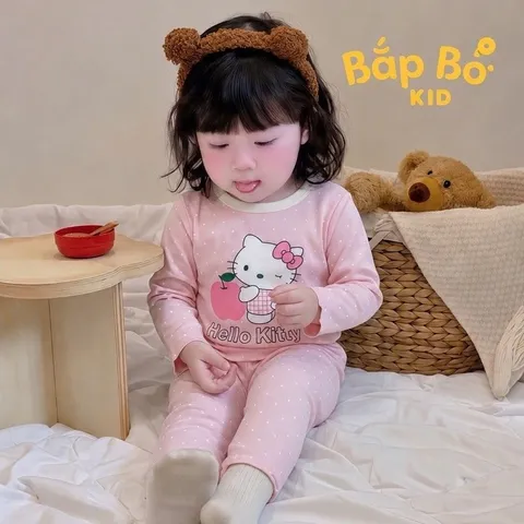 Bộ Dài Tay Hello Kitty Cho Bé Gái, Đồ Bộ Thu Đông Bé 7-14kg Bắp Bơ Kid
