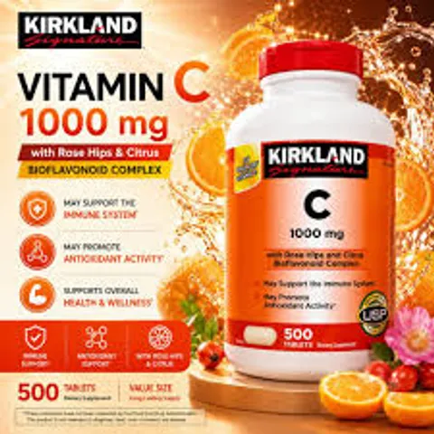 Viên uống Vitamin C 1000mg Kirkland Signature Hỗ trợ miễn dịch, Tăng đề kháng, Làm đẹp da - Hộp 500 viên