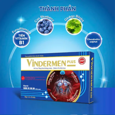 Vindermen - vindermen plus giúp tăng cường tuần hoàn máu và bảo vệ dây thần kinh hộp 30viên
