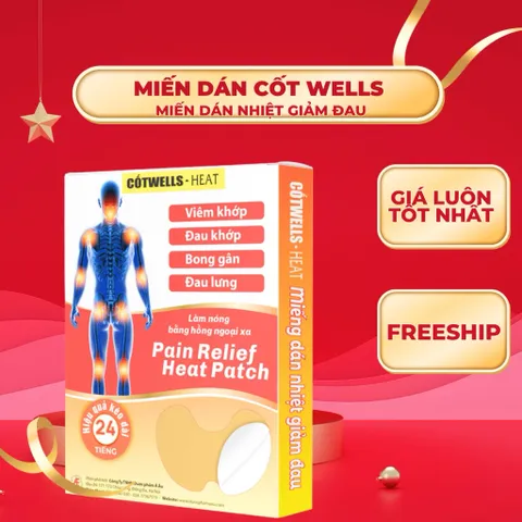 Miếng dán hồng ngoại xa Cốt Wells Heat - Giúp giảm đau, giãn cơ và phục hồi tổn thương xương khớp hộp 6 miếng