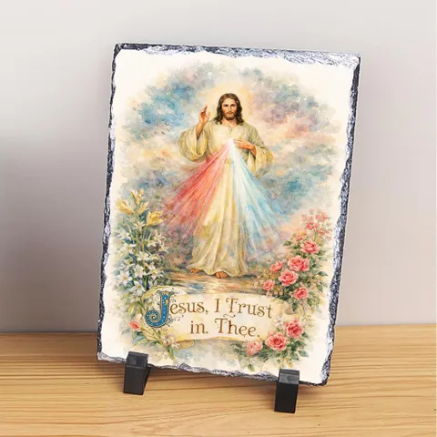 Quà tặng Công Giáo hình Chúa Giêsu và Đức Mẹ Maria vẽ màu nước in trên đá tự nhiên