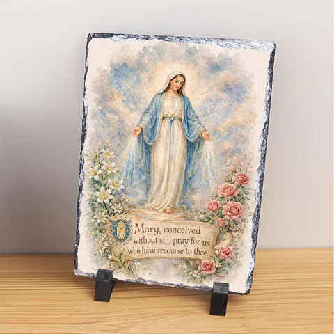 Quà tặng Công Giáo hình Chúa Giêsu và Đức Mẹ Maria vẽ màu nước in trên đá tự nhiên