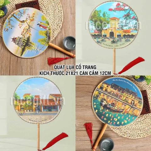 Quạt lụa thủ công cổ trang kiếm hiệp in tranh vẽ danh lam thắng cảnh Việt Nam