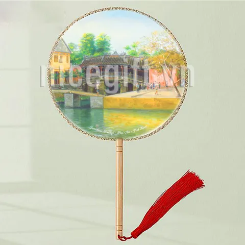 Quạt lụa thủ công cổ trang kiếm hiệp in tranh vẽ danh lam thắng cảnh Việt Nam