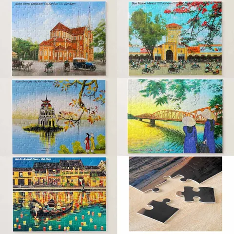 Tranh ghép Puzzle 30x20cm có 80 mảnh in tranh vẽ danh lam thắng cảnh quê hương Việt Nam