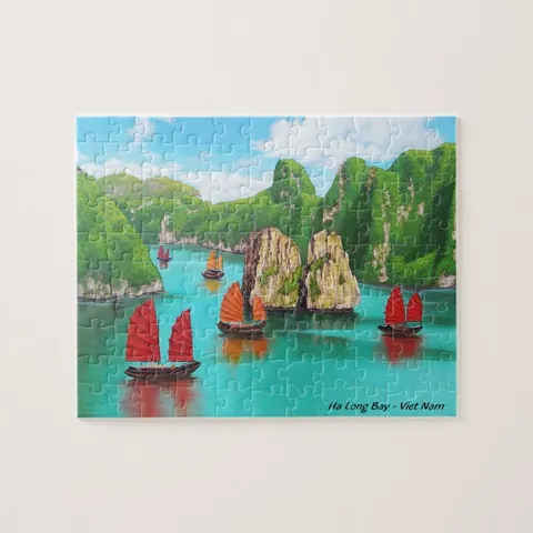 Tranh ghép Puzzle 30x20cm có 80 mảnh in tranh vẽ danh lam thắng cảnh quê hương Việt Nam