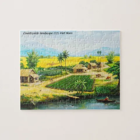 Tranh ghép Puzzle 30x20cm có 80 mảnh in tranh vẽ danh lam thắng cảnh quê hương Việt Nam
