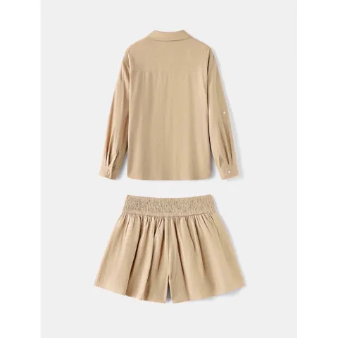(Chính Hãng) Set bộ áo sơ mi,quần giả váy nữ du lịch,đi biển nữ chất linen hãng Ontre She In
