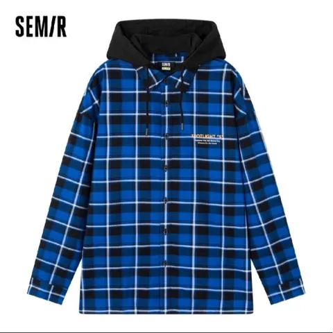 (Chính Hãng) Áo sơ mi kẻ có mũ nam hãng Semir newtag