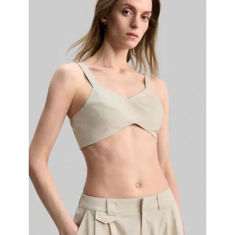 (Chính Hãng) Set bộ áo bra,quần ống rộng nữ du lịch,đi biển chất Linen hãng Ontre She In
